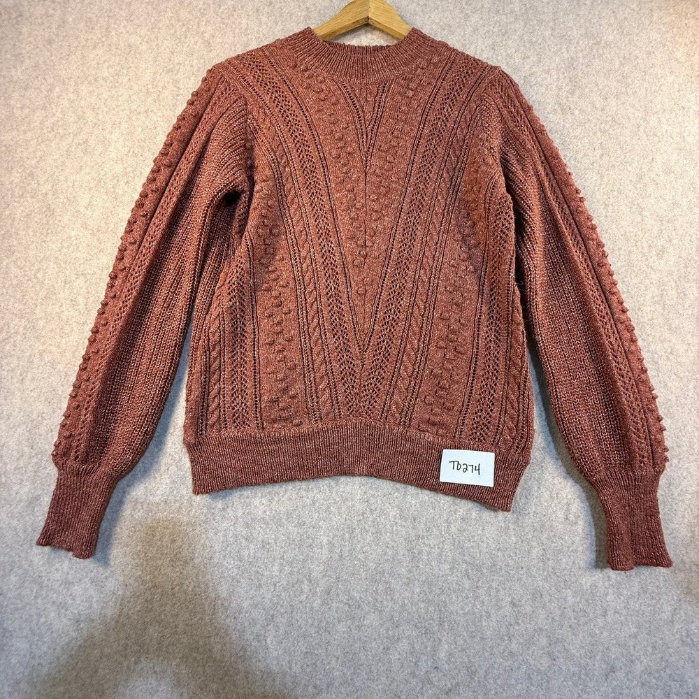 Bellini Womens Rust Brown Cable Knit Bobble Pointelle Sweater Size S‎ Small